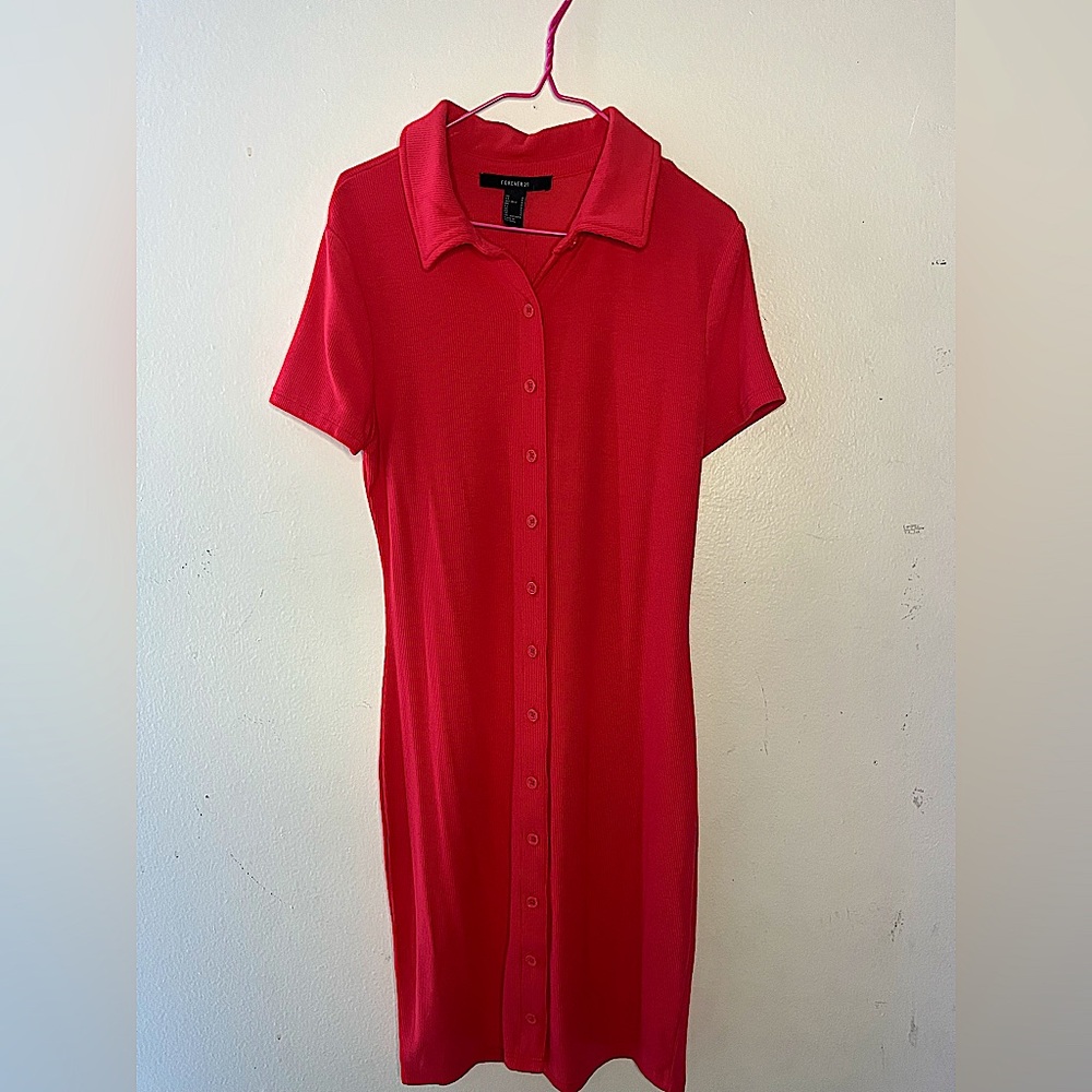 Red button down dress